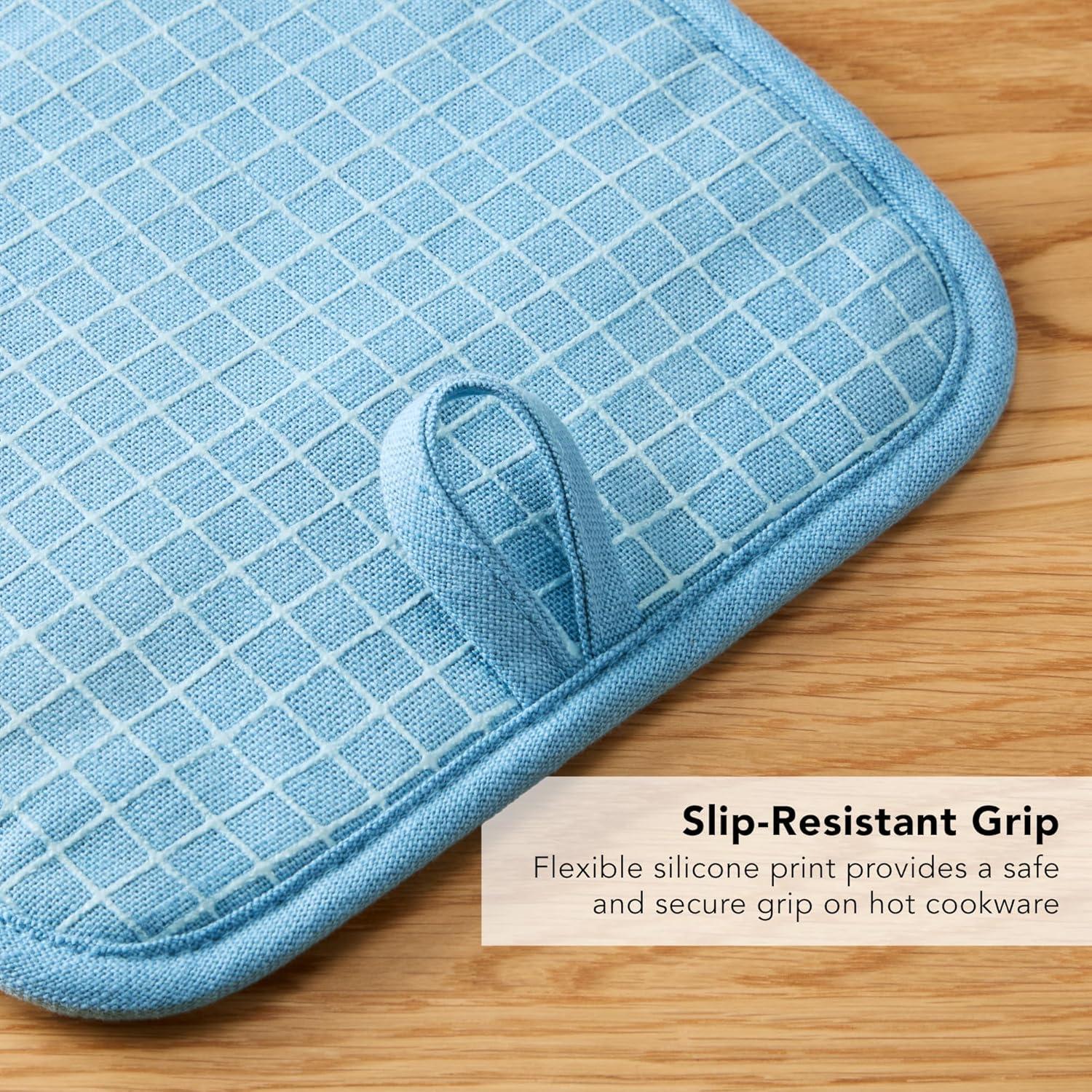 imageKITCHENAID Gourmet Series Gridlines Pot Holders 2Pack Set Heat Resistant up to 600F Soft Silicone Grip Magnetic Cuff Mineral Water Aqua 8x8Blue Velvet