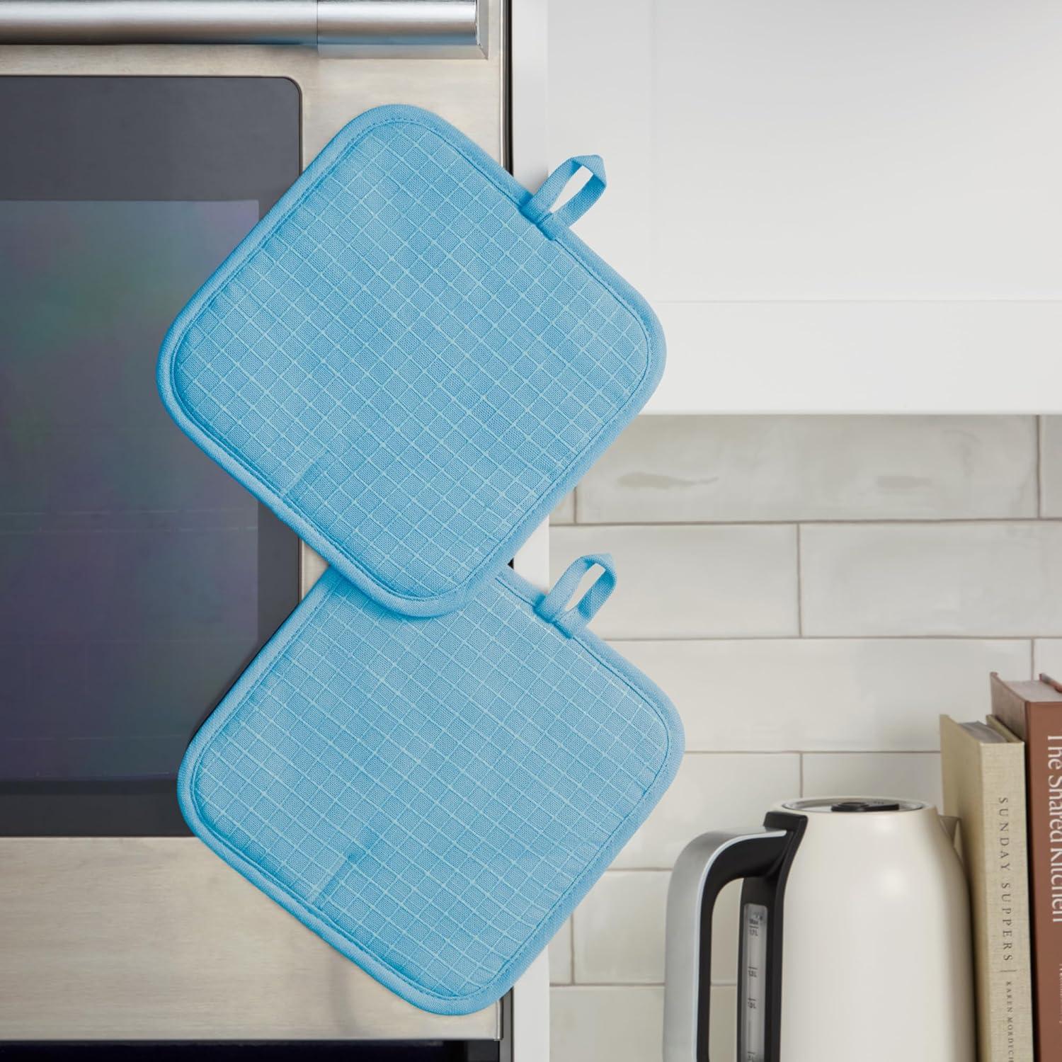 imageKITCHENAID Gourmet Series Gridlines Pot Holders 2Pack Set Heat Resistant up to 600F Soft Silicone Grip Magnetic Cuff Mineral Water Aqua 8x8Blue Velvet