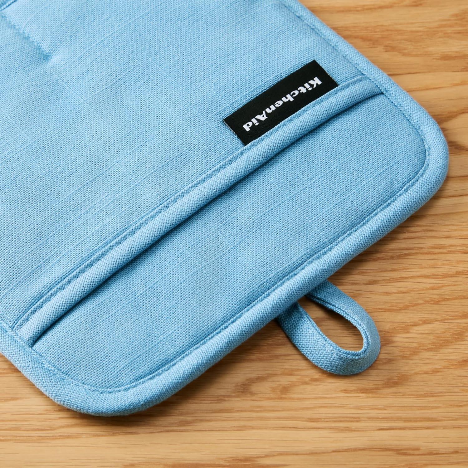 imageKITCHENAID Gourmet Series Gridlines Pot Holders 2Pack Set Heat Resistant up to 600F Soft Silicone Grip Magnetic Cuff Mineral Water Aqua 8x8Blue Velvet