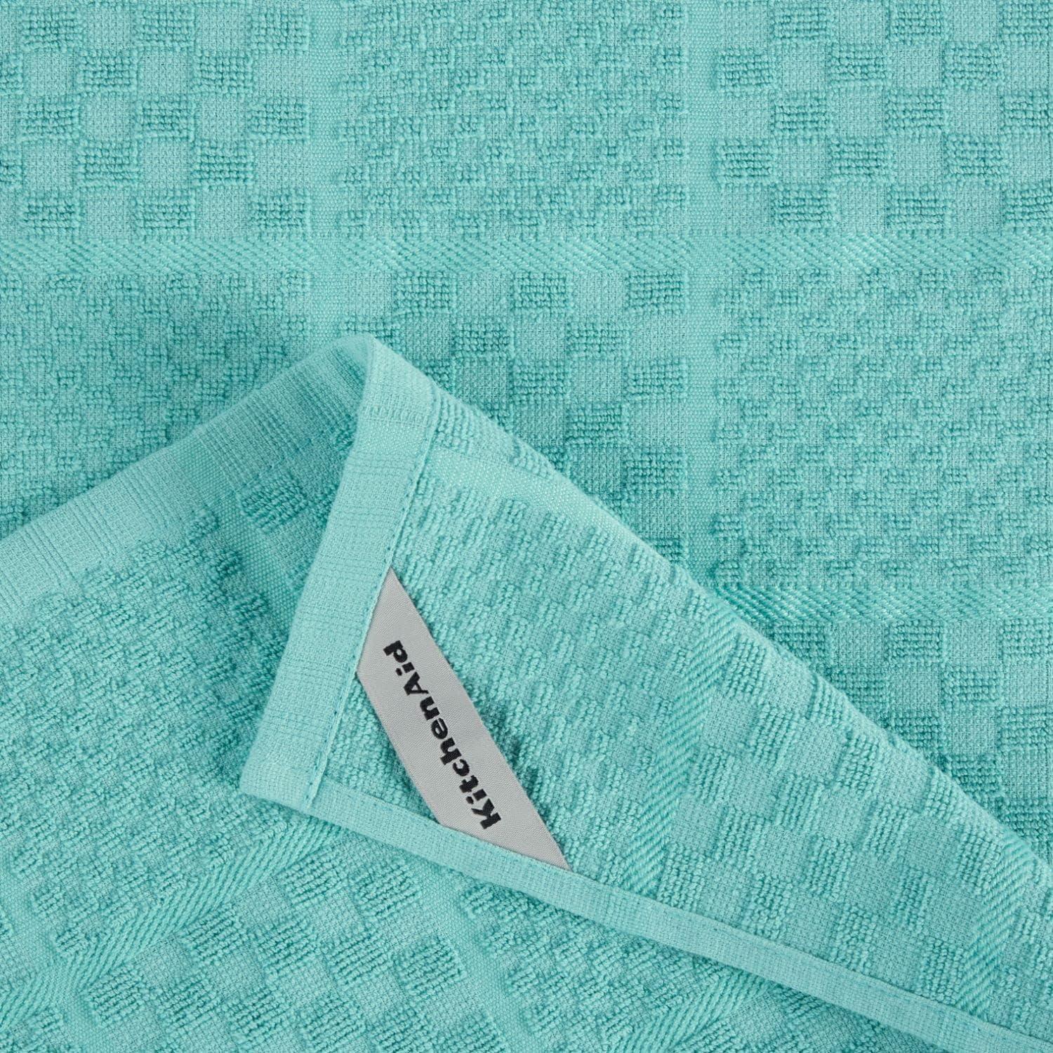 imageKITCHENAID Quilted Cotton Terry Cloth Oven Mitt Pot Holder Kitchen Towel 4Pack Set Heat Resistant Silicone Grip 16x26 7x13 amp 7x10 Butter YellowAqua Sky