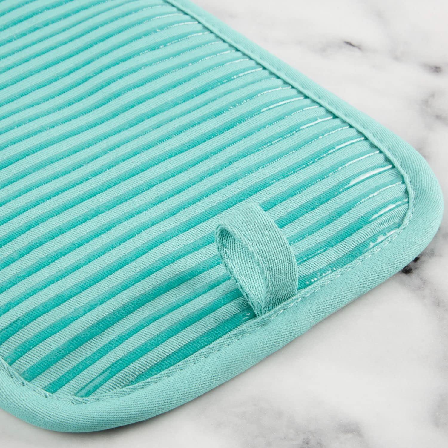 imageKITCHENAID Quilted Cotton Terry Cloth Oven Mitt Pot Holder Kitchen Towel 4Pack Set Heat Resistant Silicone Grip 16x26 7x13 amp 7x10 Butter YellowAqua Sky
