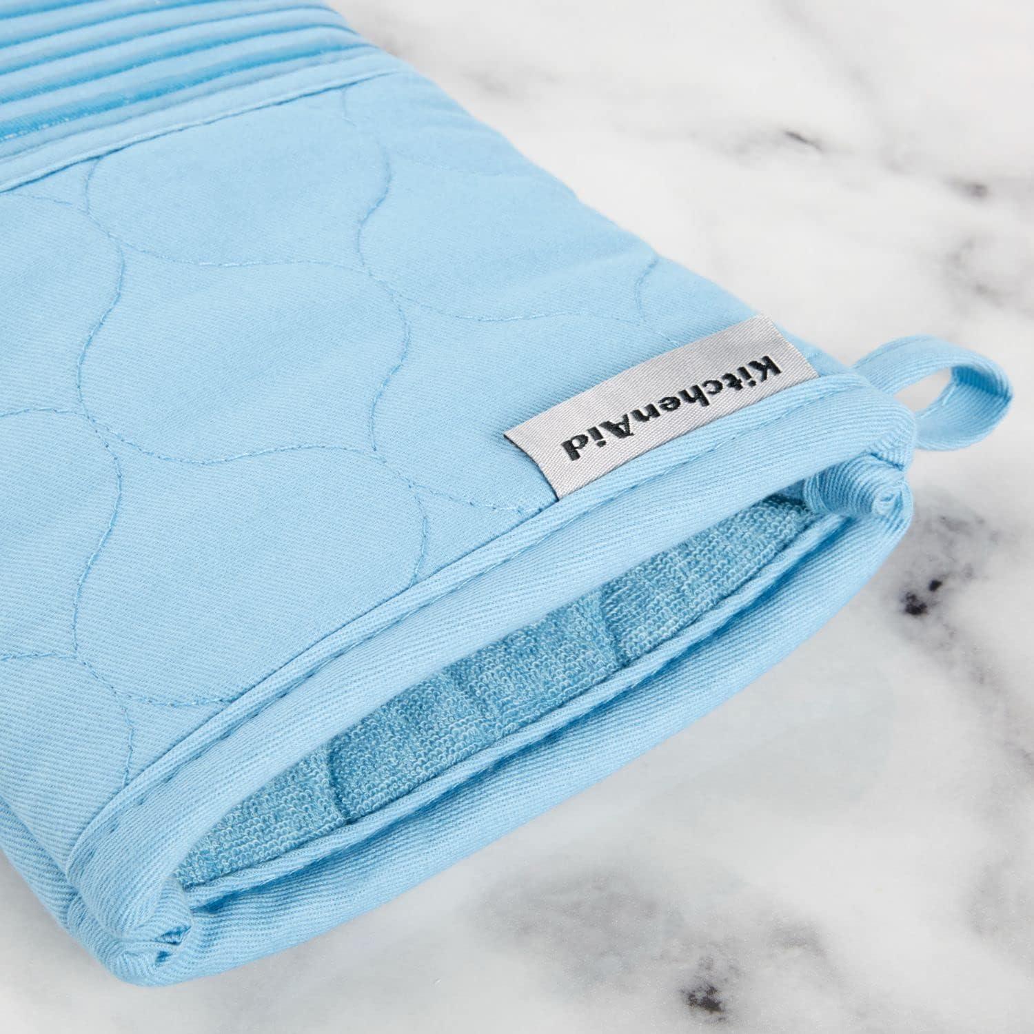 imageKITCHENAID Quilted Cotton Terry Cloth Oven Mitt Pot Holder Kitchen Towel 4Pack Set Heat Resistant Silicone Grip 16x26 7x13 amp 7x10 Butter YellowBlue Velvet