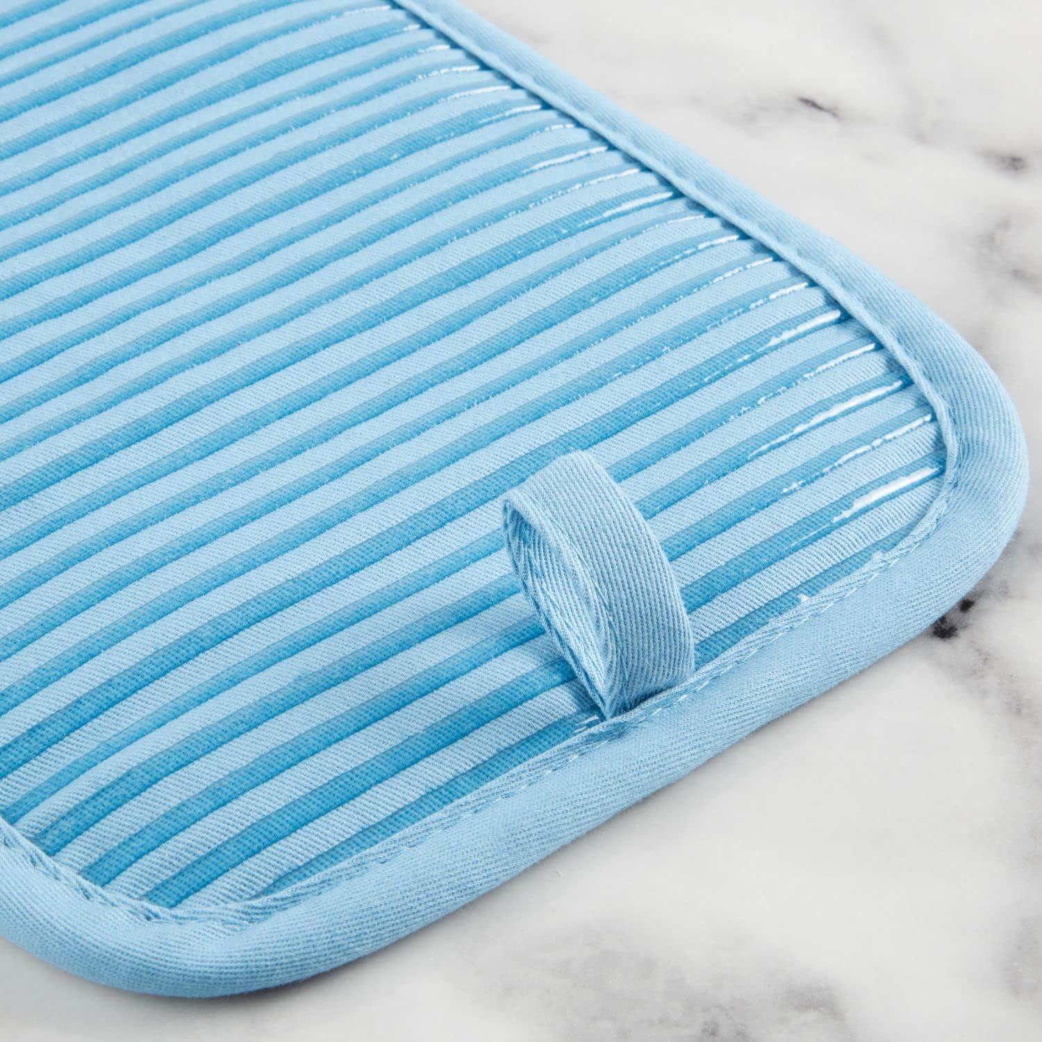 imageKITCHENAID Quilted Cotton Terry Cloth Oven Mitt Pot Holder Kitchen Towel 4Pack Set Heat Resistant Silicone Grip 16x26 7x13 amp 7x10 Butter YellowBlue Velvet