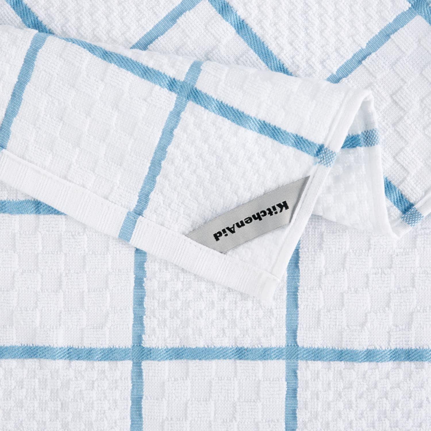 imageKITCHENAID Quilted Cotton Terry Cloth Oven Mitt Pot Holder Kitchen Towel 4Pack Set Heat Resistant Silicone Grip 16x26 7x13 amp 7x10 Butter YellowBlue Velvet