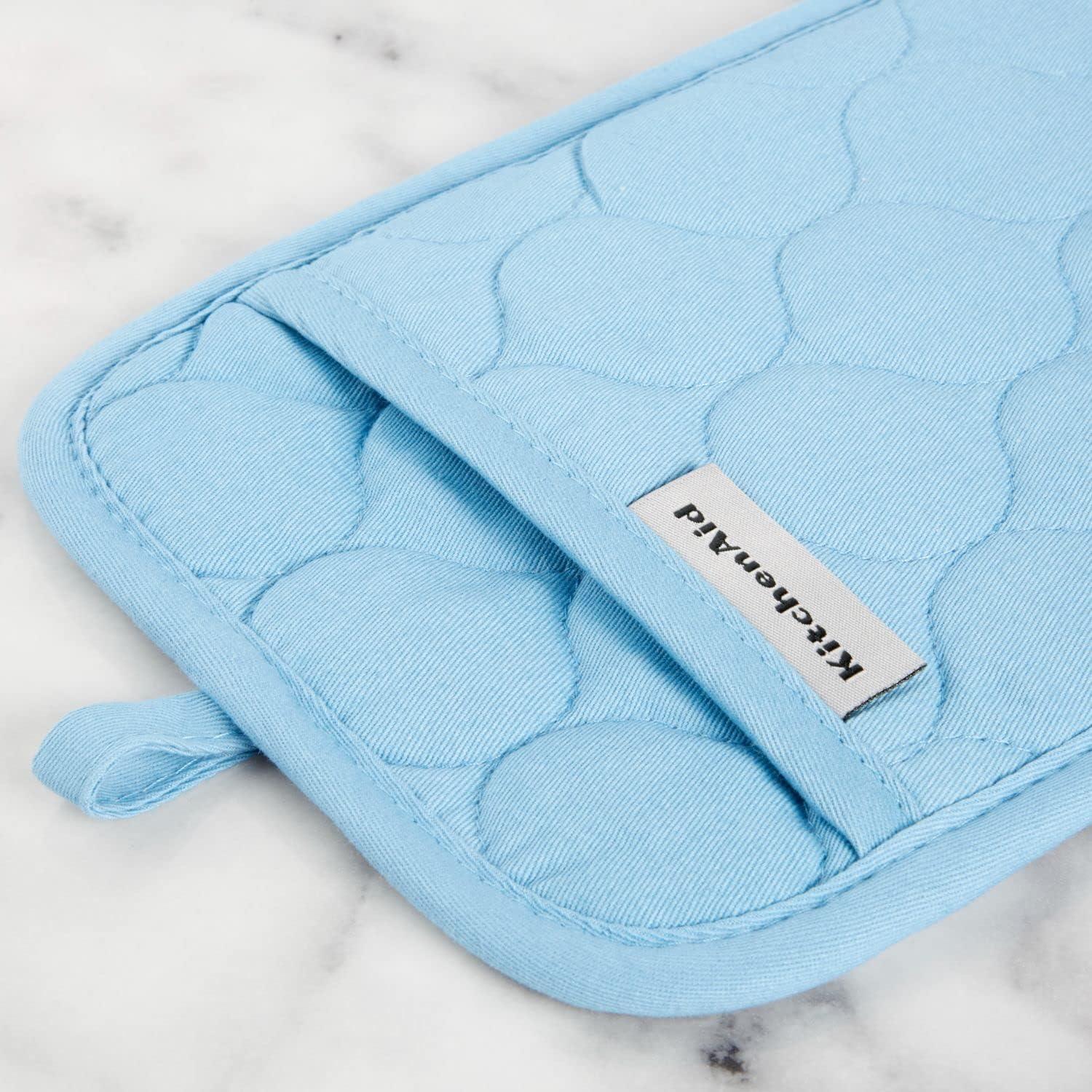 imageKITCHENAID Quilted Cotton Terry Cloth Oven Mitt Pot Holder Kitchen Towel 4Pack Set Heat Resistant Silicone Grip 16x26 7x13 amp 7x10 Butter YellowBlue Velvet