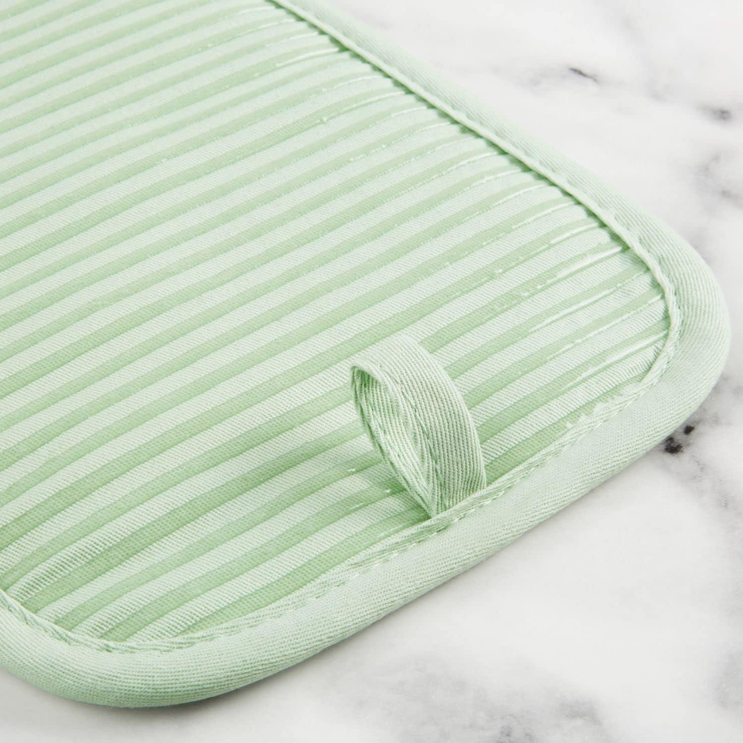 imageKITCHENAID Quilted Cotton Terry Cloth Oven Mitt Pot Holder Kitchen Towel 4Pack Set Heat Resistant Silicone Grip 16x26 7x13 amp 7x10 Butter YellowPistachio