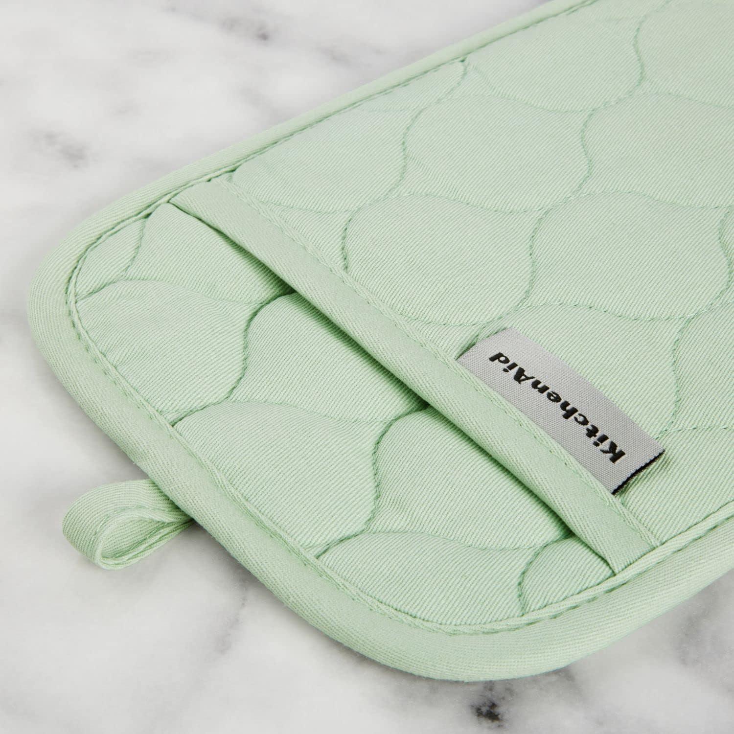 imageKITCHENAID Quilted Cotton Terry Cloth Oven Mitt Pot Holder Kitchen Towel 4Pack Set Heat Resistant Silicone Grip 16x26 7x13 amp 7x10 Butter YellowPistachio