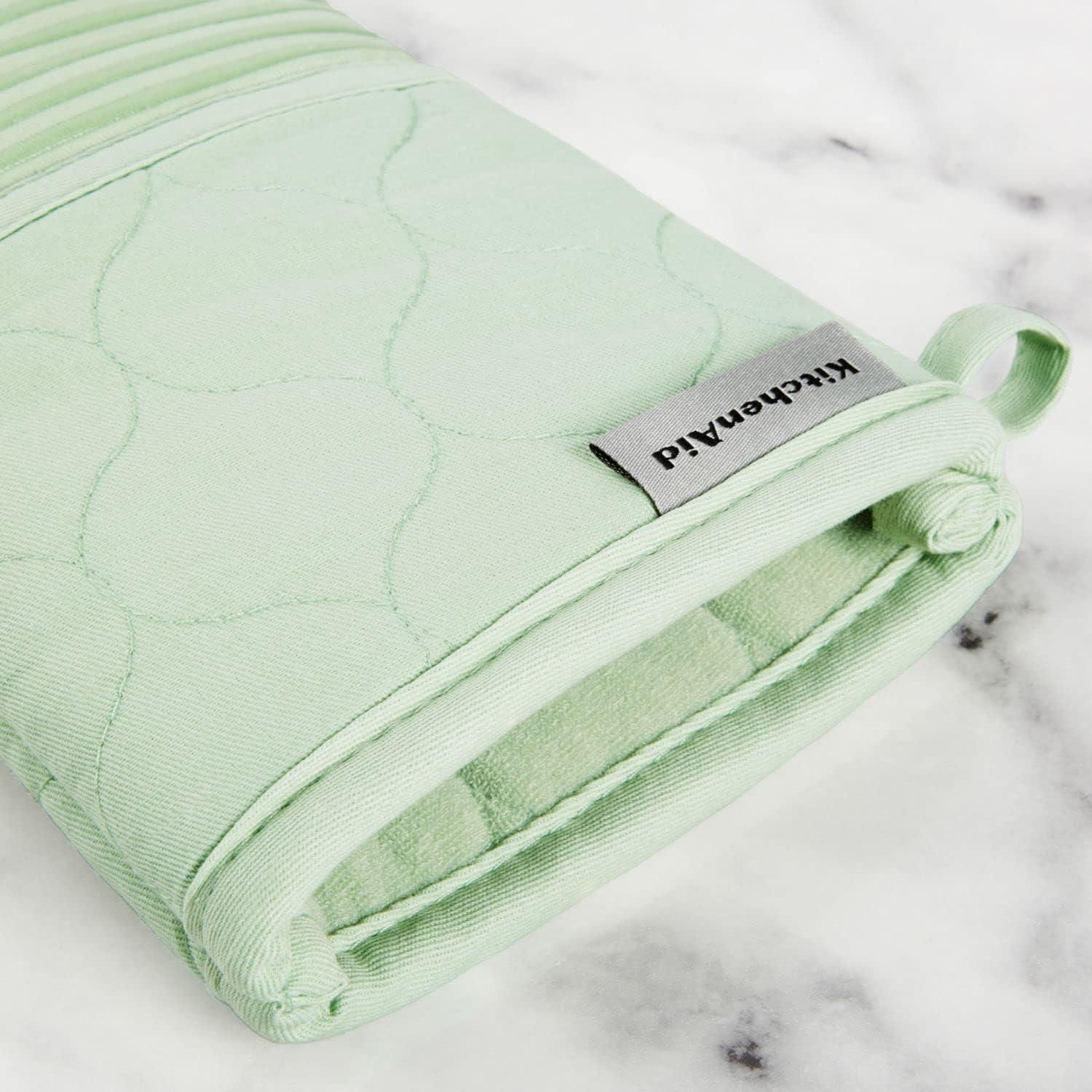 imageKITCHENAID Quilted Cotton Terry Cloth Oven Mitt Pot Holder Kitchen Towel 4Pack Set Heat Resistant Silicone Grip 16x26 7x13 amp 7x10 Butter YellowPistachio