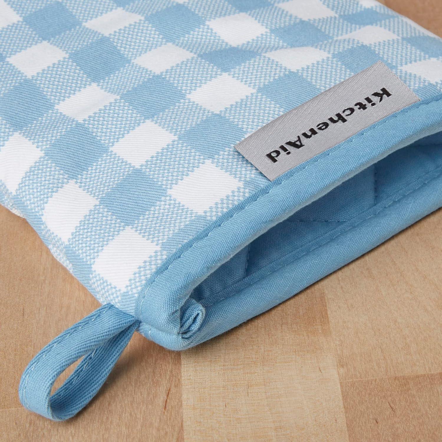 imageKitchenAid Gingham Cotton Mini Oven Mitt 2Pack Set Passion Red 55x8Blue Velvet