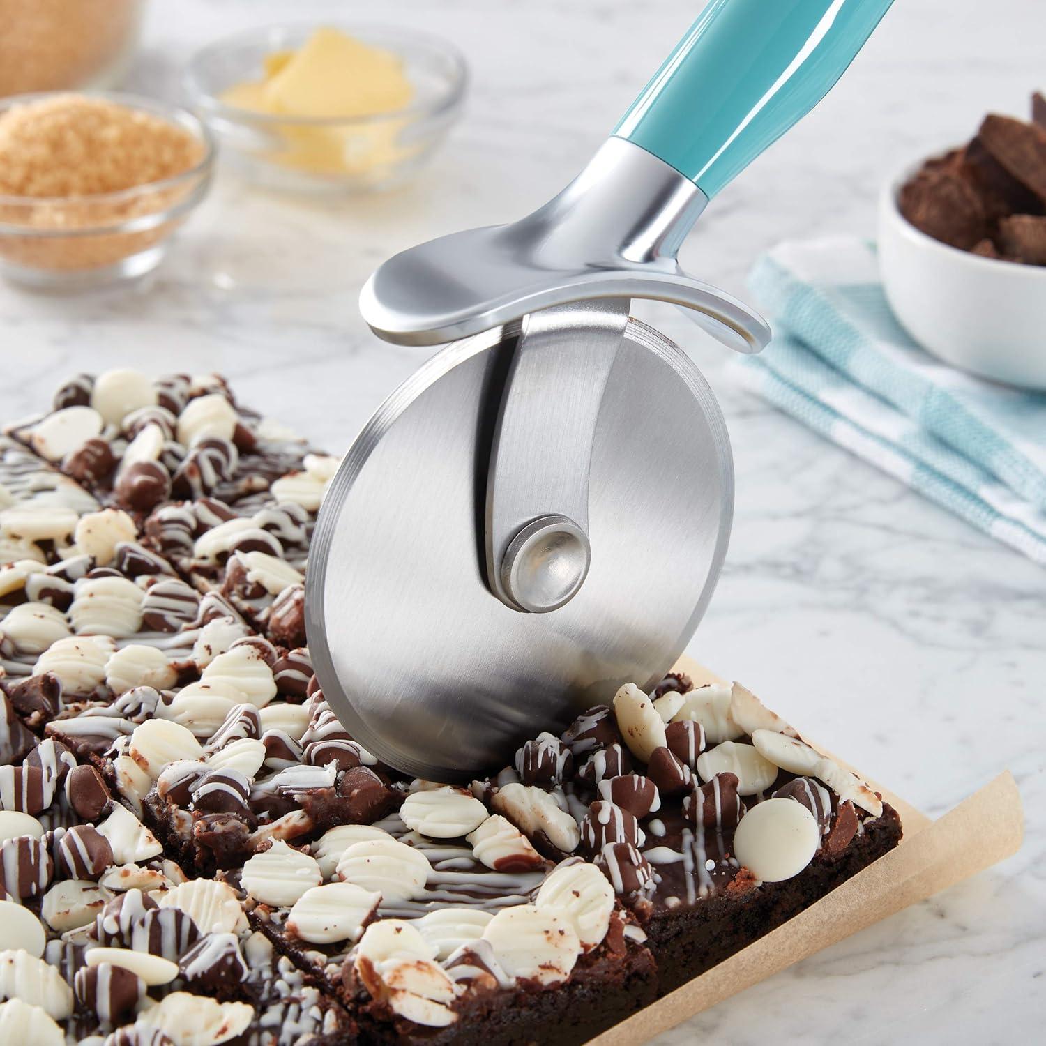 imageKitchenAid Classic Pizza Wheel with Sharp Blade For Cutting Through Crusts Pies and More Built In Finger Guard for Safety and Comfort Grip to Protect Fingers Dishwasher Safe 9Inch RedAqua Sky