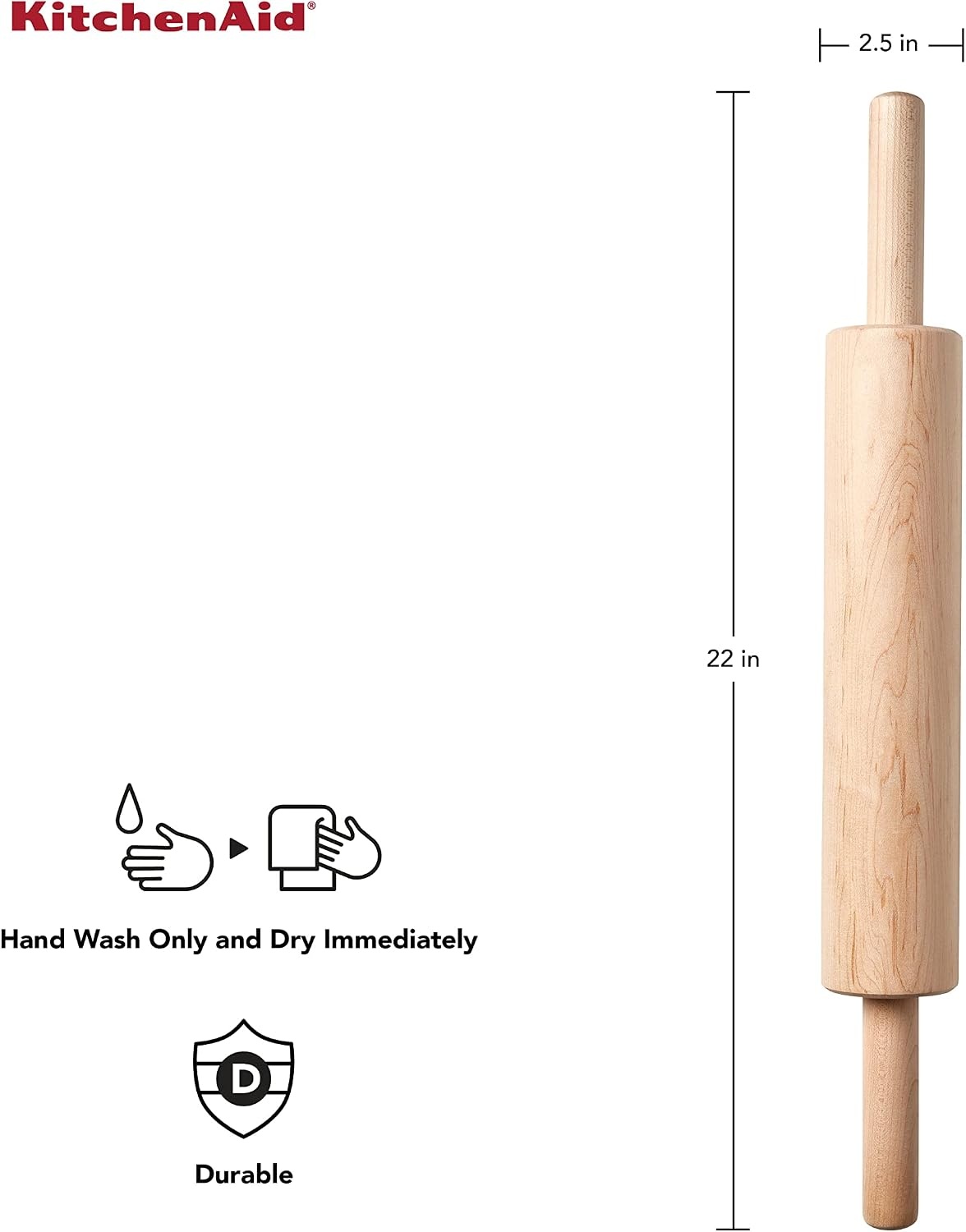 image:imageKitchenAid Gourmet Rolling Pin 25 x 25 x 22 Inch RedWood