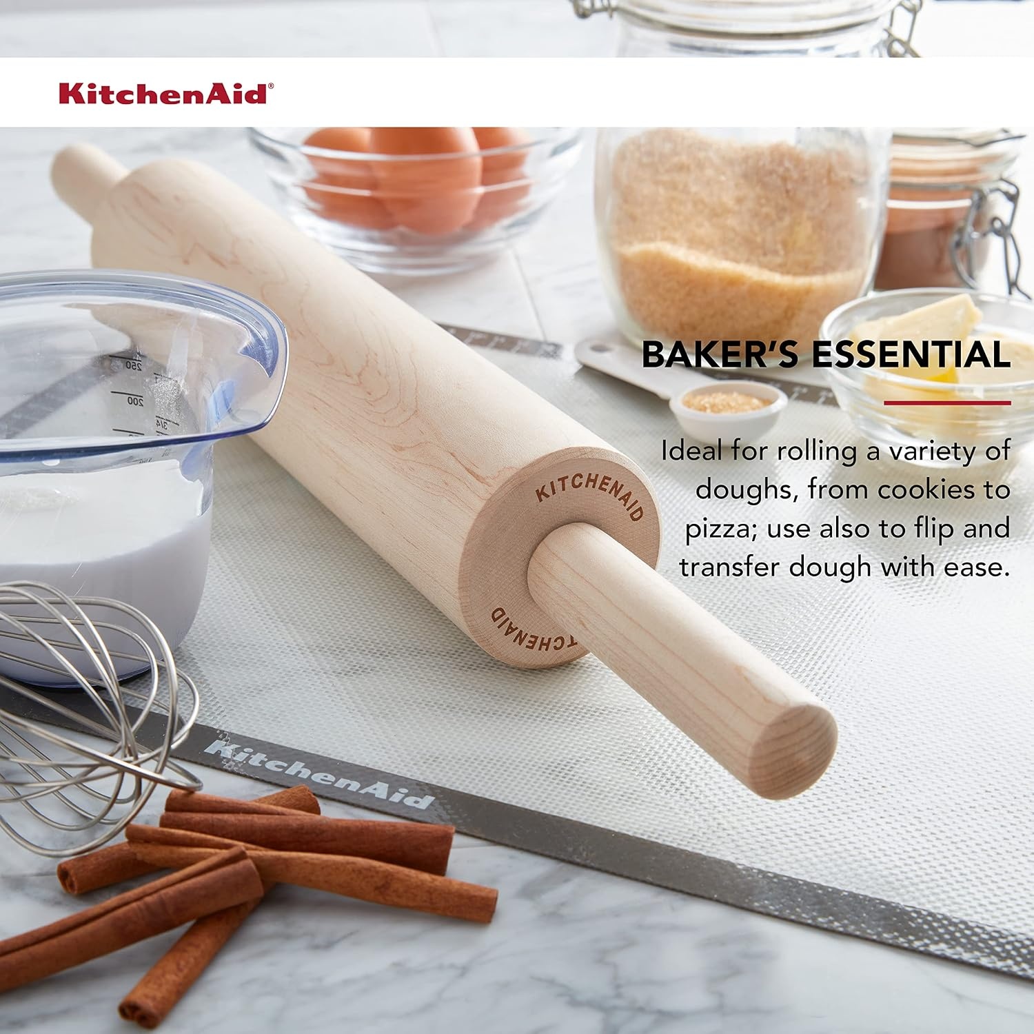 image:imageKitchenAid Gourmet Rolling Pin 25 x 25 x 22 Inch RedWood